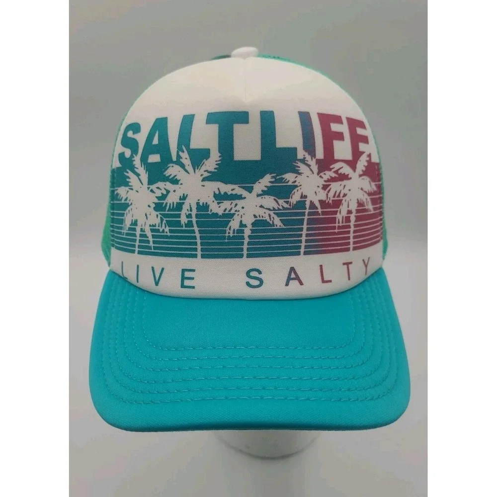 Salt Life‎ Youth Girls Trucker Hat Live Salty Palm Trees Snapback Teal Pink NEW